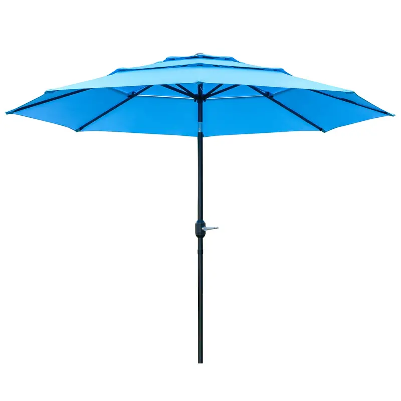 9' 3-Tier Market Umbrella With Push-Button Tilt & Crank, Sky Blue 1