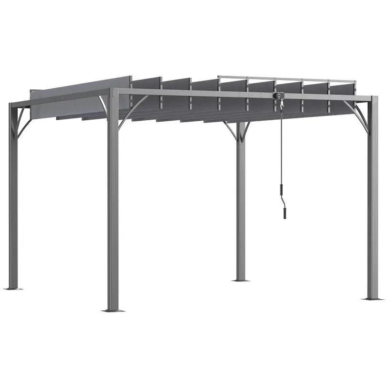 9.5' X 9.7' Outdoor Pergola With Retractable Roof And Ground Stakes, Grey 1