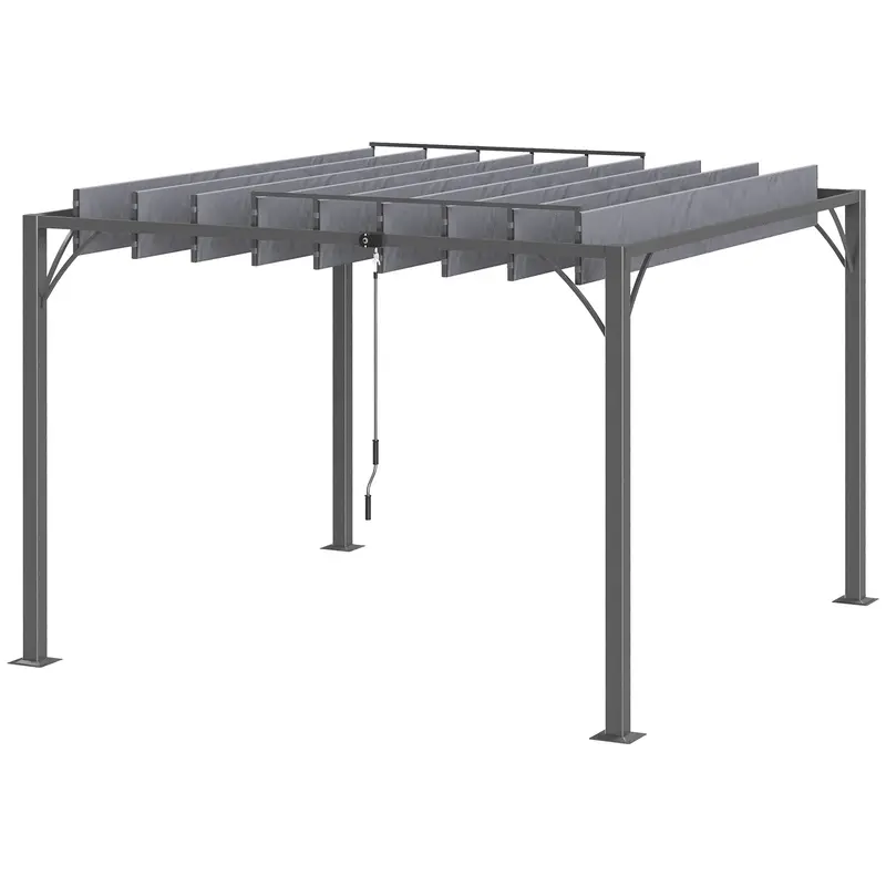 9.5' X 9.7' Outdoor Pergola With Retractable Roof And Ground Stakes, Grey 2