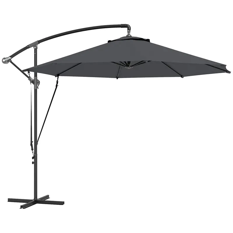 9.5Ft Cantilever Patio Umbrella With Cover, 360° Rotation And Cross Base, Grey 1