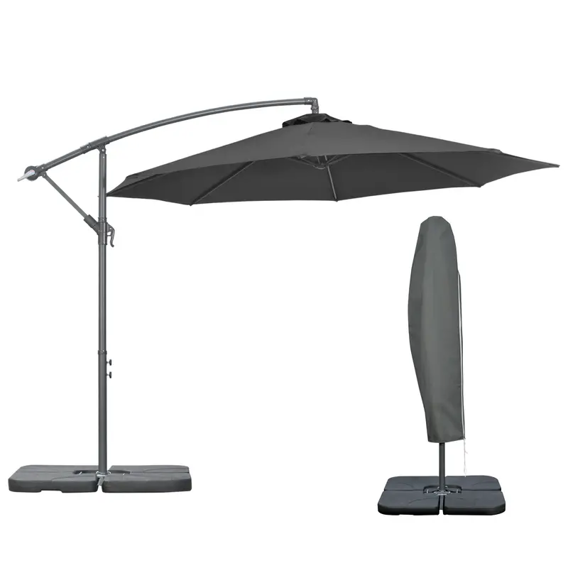 9.6' Offset Cantilever Patio Umbrella With Base & Crank, Black 1