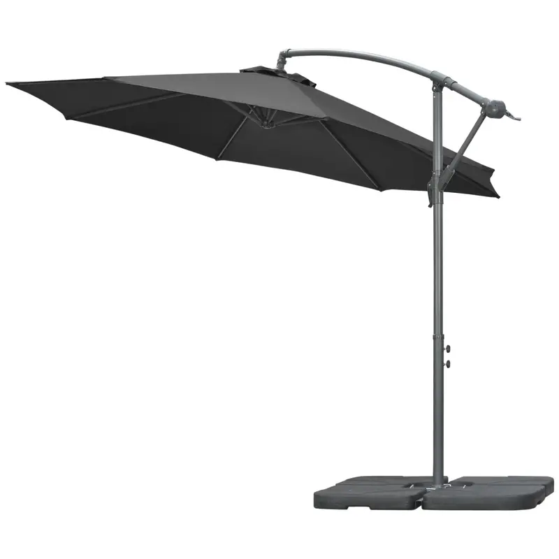 9.6' Offset Cantilever Patio Umbrella With Base & Crank, Black 2