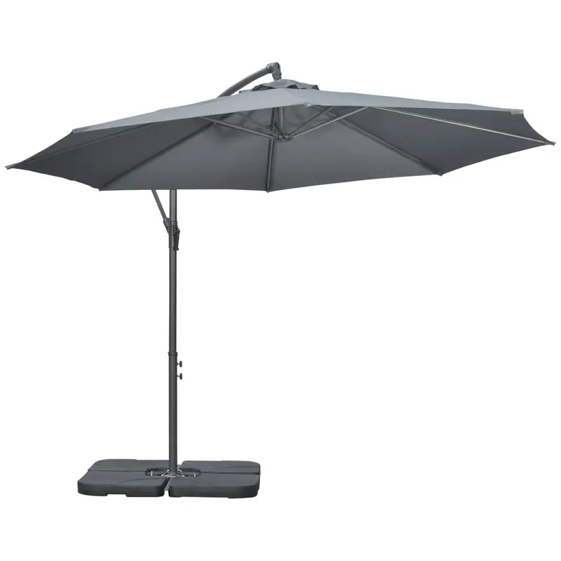 9.6' Offset Cantilever Patio Umbrella With Base & Crank, Dark Grey 2
