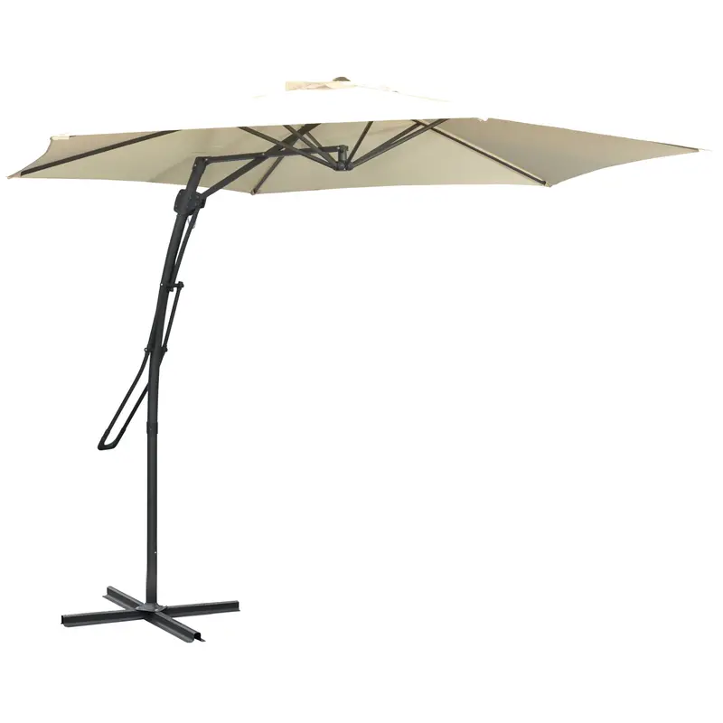 9.6Ft Cantilever Patio Umbrella With Crank Handle And Cross Base, Cream White 1