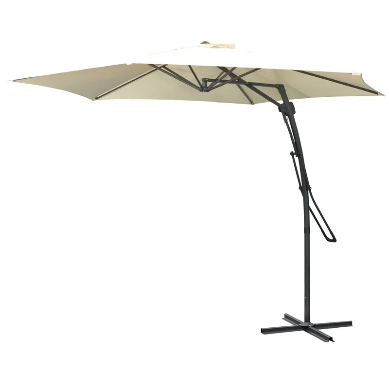 9.6Ft Cantilever Patio Umbrella With Crank Handle And Cross Base, Cream White 2