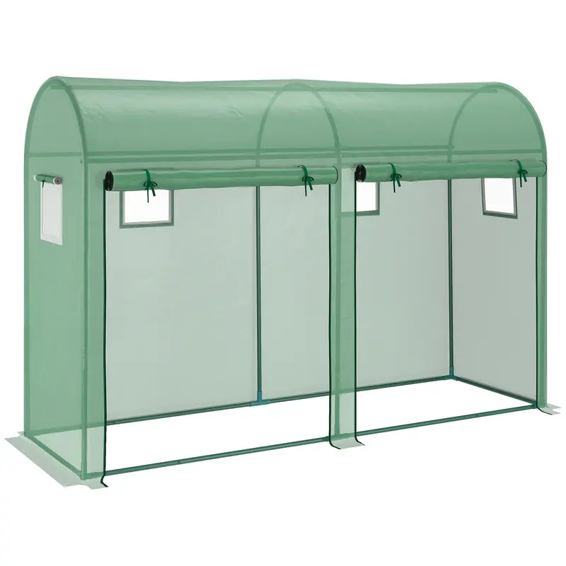 9.8' X 3.3' X 6.6' Steel Frame Greenhouse With Pe Cover & Windows, Green 1