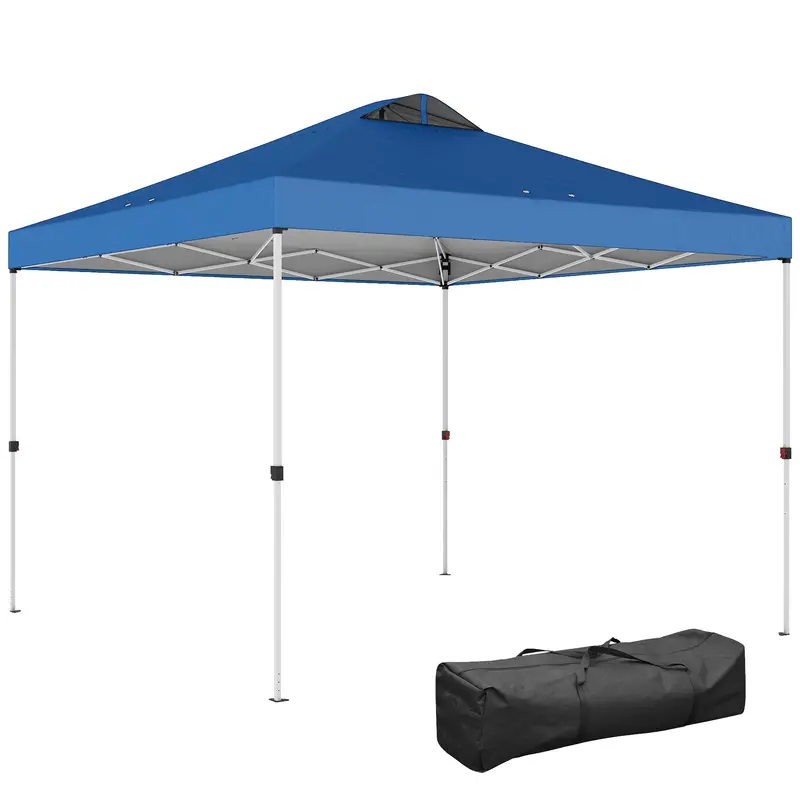 9.8' X 9.8' Pop Up Canopy With Carrying Bag, Stakes And Ropes, Blue 1