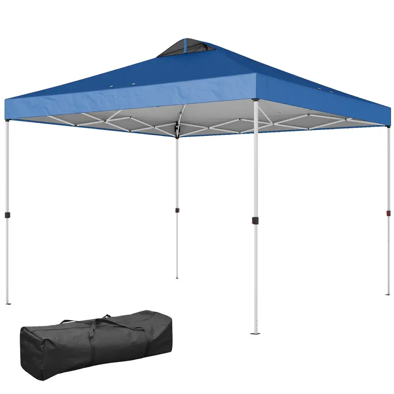 9.8' X 9.8' Pop Up Canopy With Carrying Bag, Stakes And Ropes, Blue 2