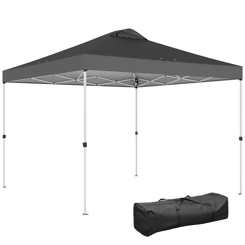 9.8' X 9.8' Pop Up Canopy With Carrying Bag, Stakes And Ropes, Dark Grey 1