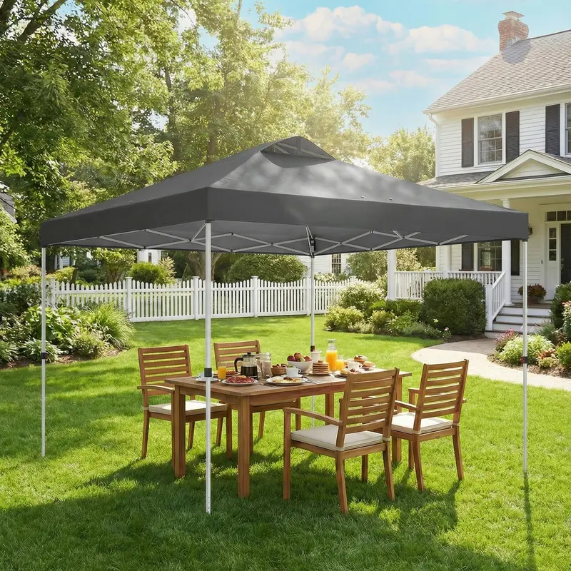 9.8' X 9.8' Pop Up Canopy With Carrying Bag, Stakes And Ropes, Dark Grey 2