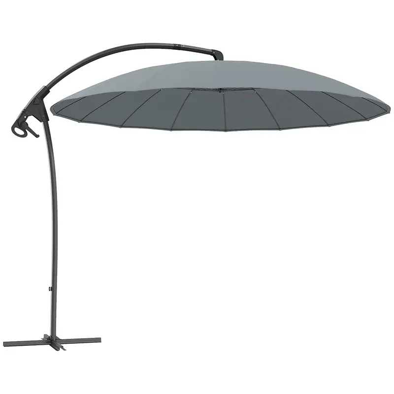 9' Cantilever Umbrella With 16 Fiberglass Ribs & Cross Base, Grey 1