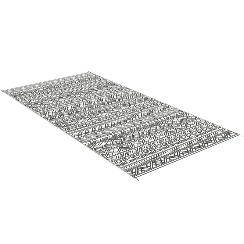 9' X 18' Reversible Mat W/ Carry Bag, Boho Waterproof Rv Rug For Backyard, Grey & White 2