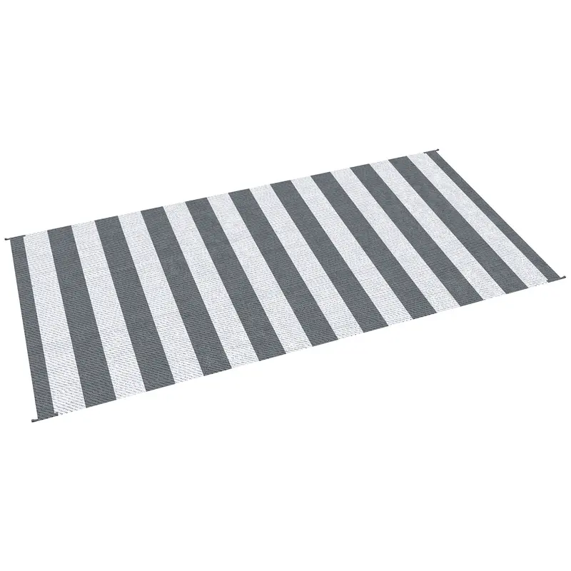 9' X 18' Reversible Outdoor Rv Rug With Carry Bag For Backyard, Striped, Grey & White 2