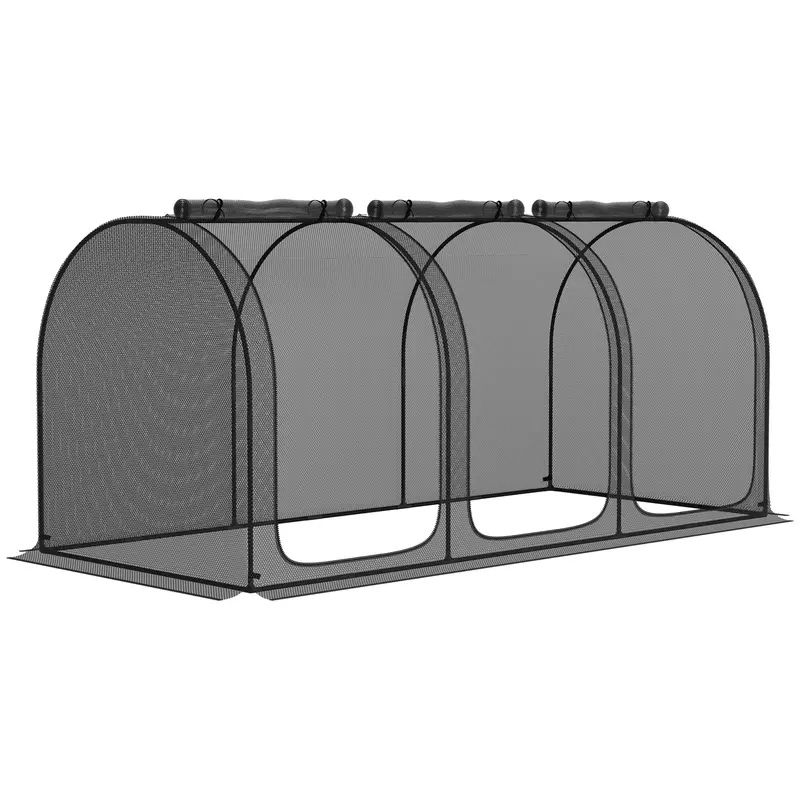 9' X 4' Crop Cage With 3 Zippered Doors & Stakes, Black 1