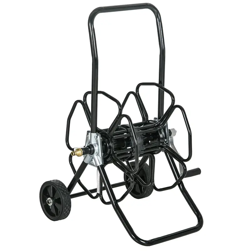 98Ft 5/8" Hose Reel Cart With Wheels (Hose Not Included), Black 1