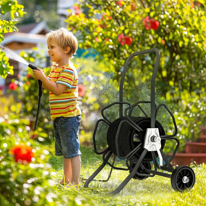 98Ft 5/8" Hose Reel Cart With Wheels (Hose Not Included), Black 2
