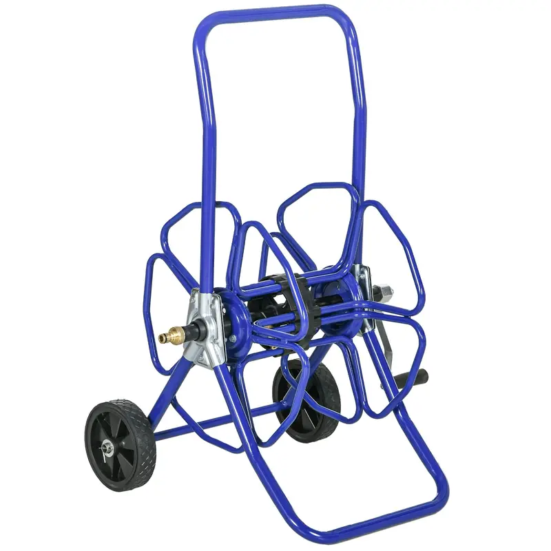 98Ft 5/8" Hose Reel Cart With Wheels (Hose Not Included), Blue 1