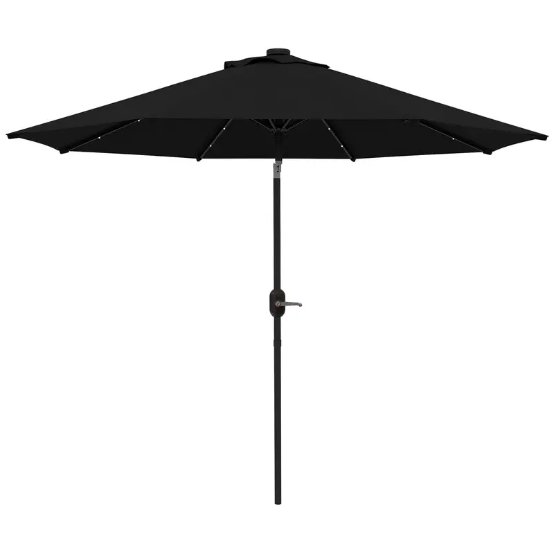 9Ft Solar Patio Umbrella Outdoor Sunshade 24 Led Lights Tilt Canopy, Black 1