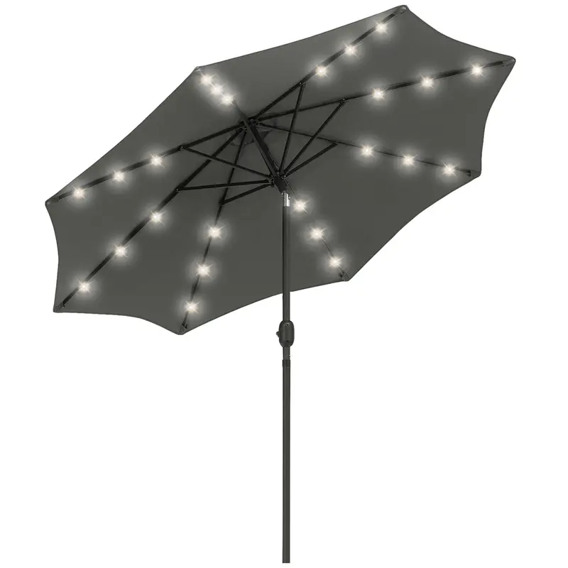 9Ft Solar Patio Umbrella Outdoor Sunshade 24 Led Lights Tilt Canopy, Charcoal Grey 1