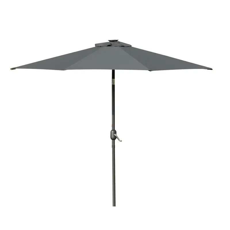 9Ft Solar Patio Umbrella Outdoor Sunshade 24 Led Lights Tilt Canopy, Charcoal Grey 2