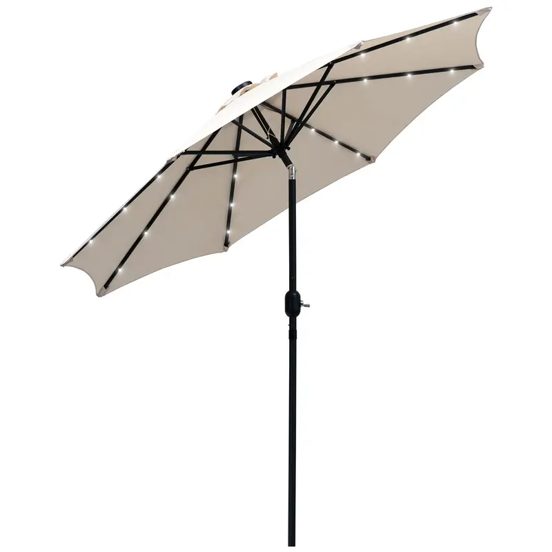 9Ft Solar Patio Umbrella Outdoor Sunshade 24 Led Lights Tilt Canopy, Cream 1