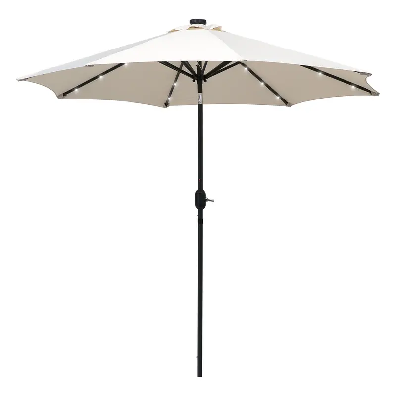 9Ft Solar Patio Umbrella Outdoor Sunshade 24 Led Lights Tilt Canopy, Cream 2
