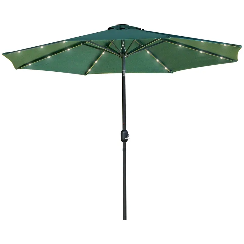 9Ft Solar Patio Umbrella Outdoor Sunshade 24 Led Lights Tilt Canopy, Green 2