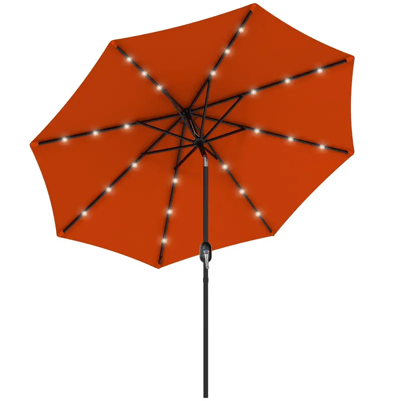 9Ft Solar Patio Umbrella Outdoor Sunshade 24 Led Lights Tilt Canopy, Orange 1