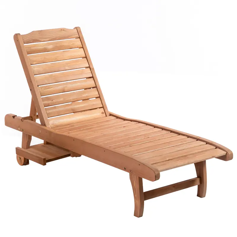 Adjustable Lounge Chair, Outdoor Patio Chaise Recliner With Pull-Out Tray And 2 Wheels, Brown 1