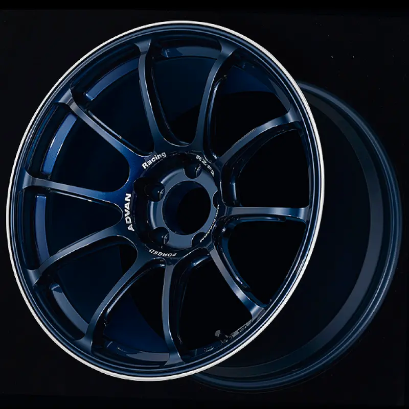 Advan Rz-F2 18X9.5 +29 5-114.3 Racing Titanium Blue And Ring Wheel 1