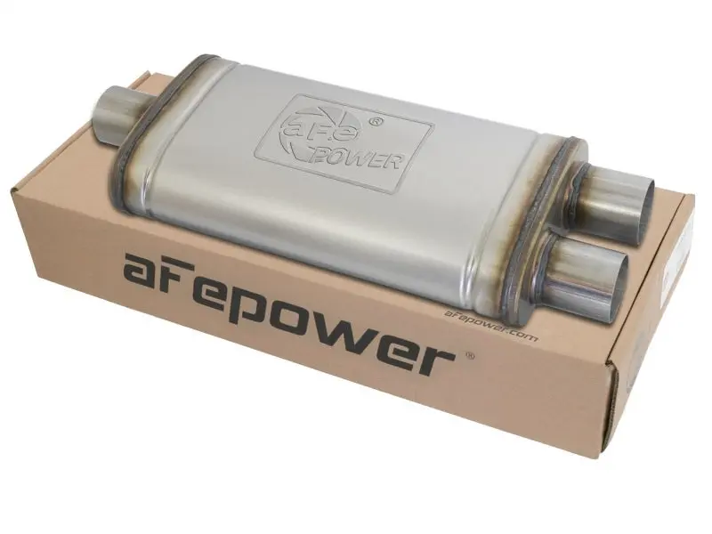 Afe Machforce Xp Ss Muffler 2.5In Center Inlet / 2.5In Dual Outlets 18In L X 9In W X 4In H Body 1