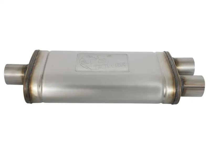 Afe Machforce Xp Ss Muffler 2.5In Center Inlet / 2.5In Dual Outlets 18In L X 9In W X 4In H Body 2