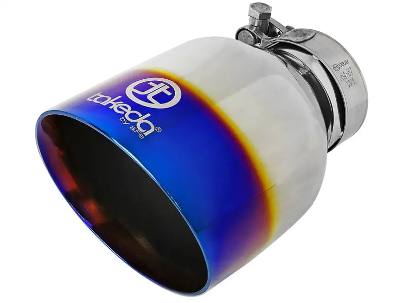 Afe Takeda 304 Stainless Steel Clamp-On Exhaust Tip 2.5In. Inlet / 4.5In. Outlet - Blue Flame 1