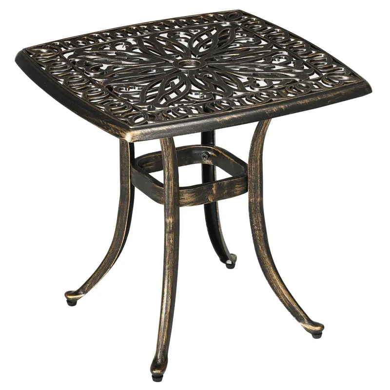 Aluminium Outdoor Side Table With Umbrella Hole, 21" Square Patio Coffee Table, Bronze 1