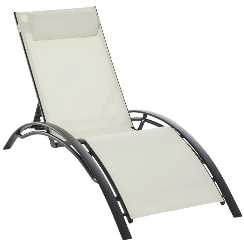 Aluminum Reclining Outdoor Tanning Lounge Chair With 5-Level Adjustable Backrest, Beige 1