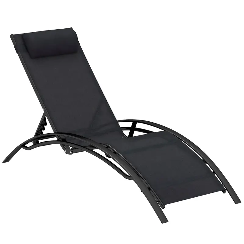 Aluminum Reclining Outdoor Tanning Lounge Chair With 5-Level Adjustable Backrest, Black 1