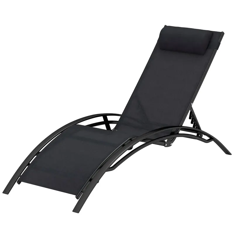 Aluminum Reclining Outdoor Tanning Lounge Chair With 5-Level Adjustable Backrest, Black 2