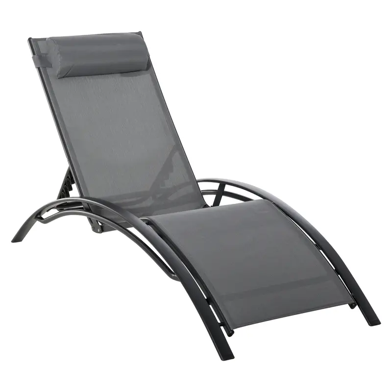 Aluminum Reclining Outdoor Tanning Lounge Chair With 5-Level Adjustable Backrest, Grey 1