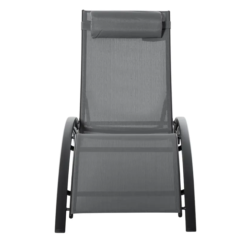 Aluminum Reclining Outdoor Tanning Lounge Chair With 5-Level Adjustable Backrest, Grey 2
