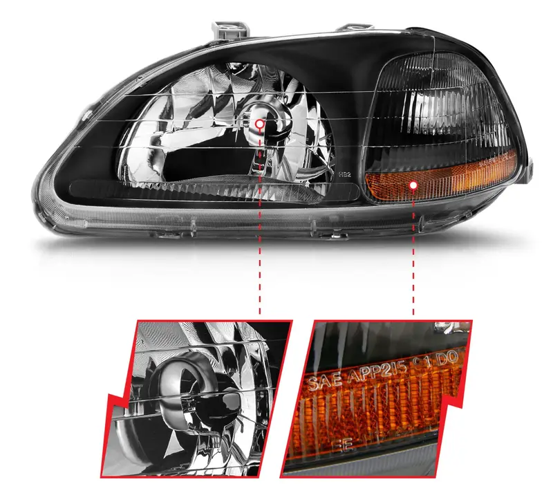 Anzo 1996-1998 Honda Civic Crystal Headlights Black 2