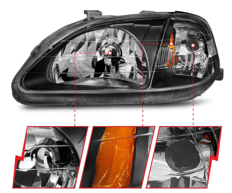Anzo 1999-2000 Honda Civic Crystal Headlights Black 2