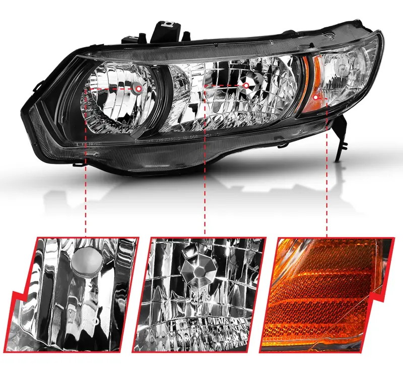 Anzo 2006-2009 Honda Civic Crystal Headlights 2Dr Black (Oe Type Replacement) 2