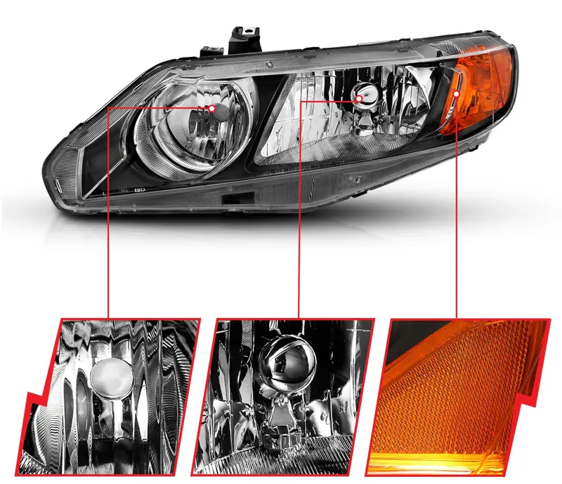 Anzo 2006-2011 Honda Civic Crystal Headlights 4Dr Black (Oe Type Replacement) 2