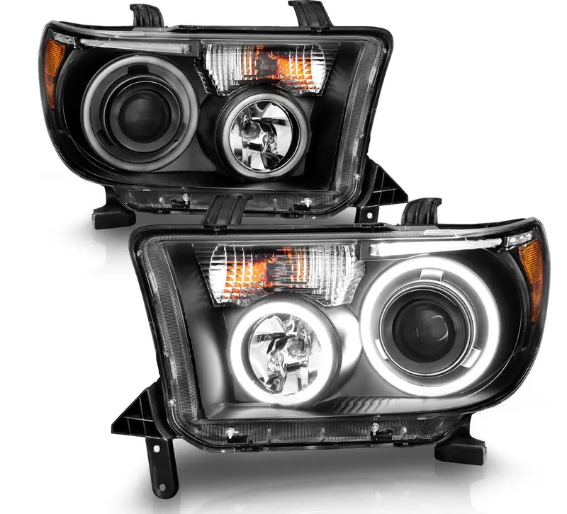 Anzo 2007-2013 Toyota Tundra / 2008-2017 Sequoia Projector Headlights Black W/ Rx Halo & Led Bar 1