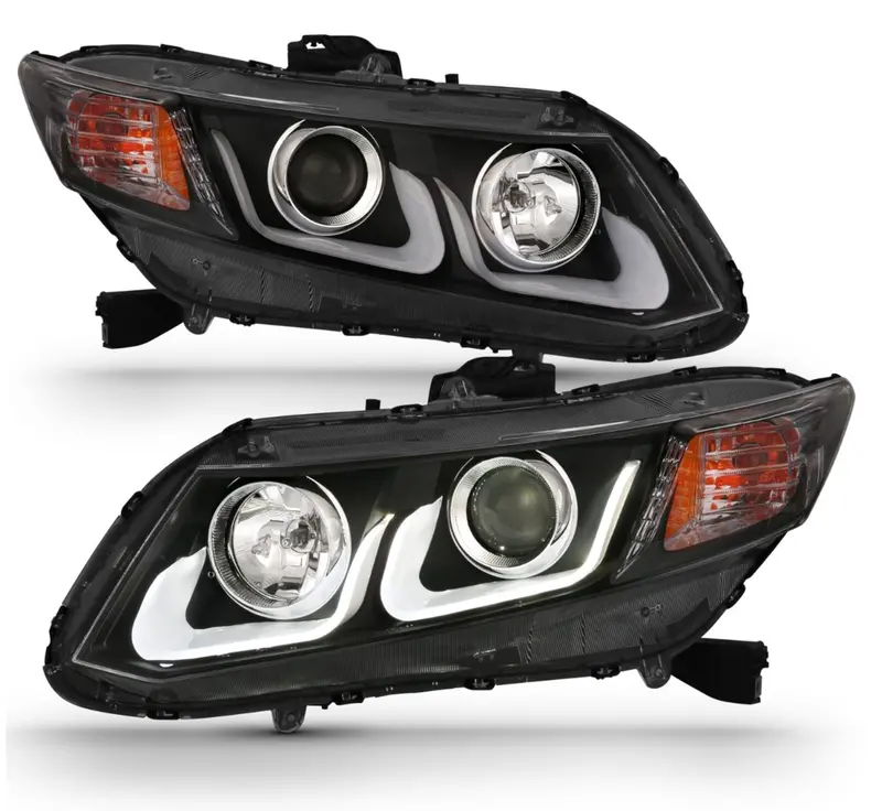 Anzo 2012-2013 Honda Civic 2 Dr / 2012-2015 4 Dr Projector Headlights U-Bar Black Clear 1