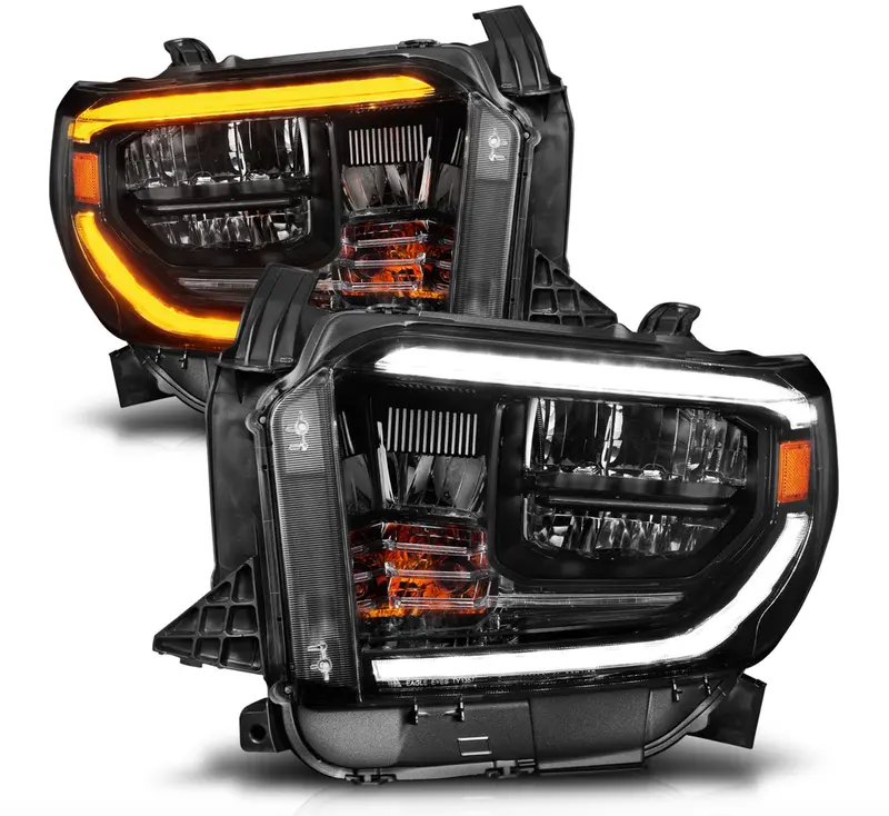 Anzo 2014-2021 Toyota Tundra Led Crystal Switchback Plank Style Headlights Black (Led High/Low Beam) (For Oem Halogen Model W/ Halogen Drl) 1