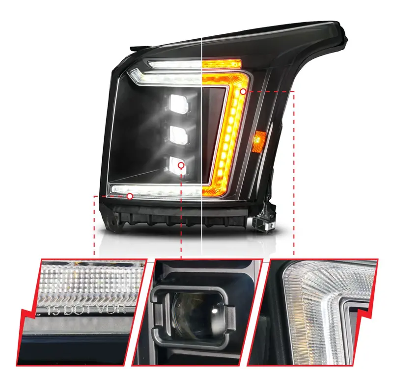 Anzo 2015-2020 Gmc Yukon/Yukon Xl Full Led Projector Headlights Black W/ Drl, Initiation & Sequential (Factory Halogenmodels Only) 2