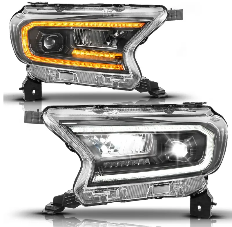 Anzo 2019-2023 Ford Ranger Full Led Projector Headlights Black W/ Initiation & Sequential (For Factory Halogen Model) 1
