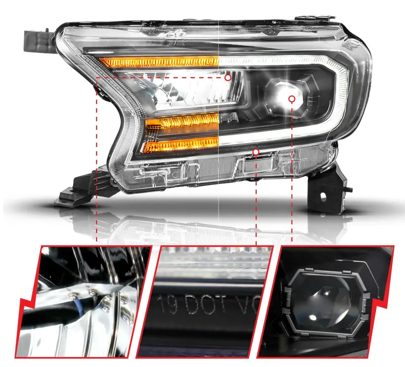 Anzo 2019-2023 Ford Ranger Full Led Projector Headlights Black W/ Initiation & Sequential (For Factory Halogen Model) 2