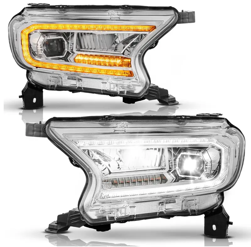 Anzo 2019-2023 Ford Ranger Full Led Projector Headlights Chrome W/ Initiation & Sequential (For Factory Halogen Model) 1